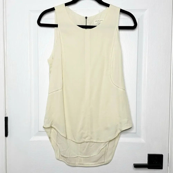 RAG & BONE Size M Ivory Sleeveless 100% Silk Blouse Hi Low Hem - Picture 1 of 6